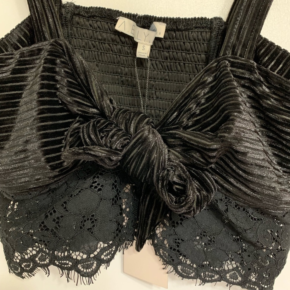🍁 NWT Cropped velvet and lace top - Picture 3 of 7